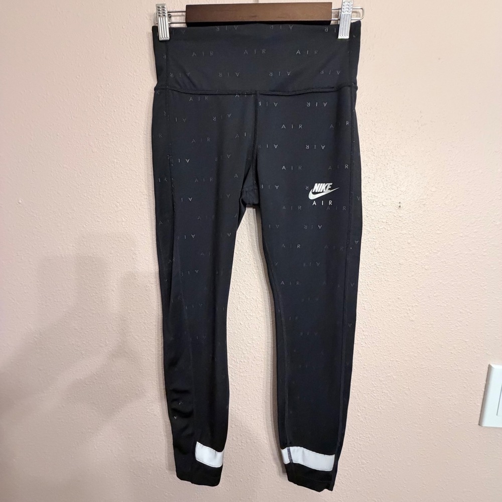 Nike Air Dri-FIT Black Logo Running Leggings Womens Small Reflective Pocket